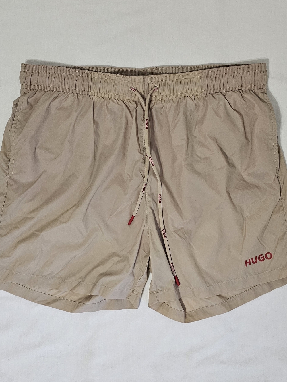 HUGO Boss Men’s XXL Beige Swim Trunks Nylon Lined Logo Shorts